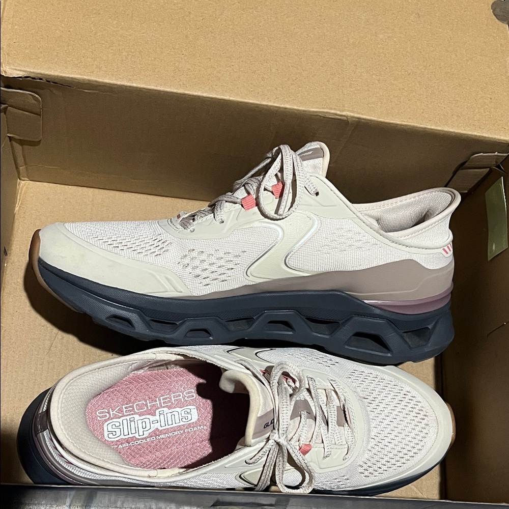 Skechers Women's Slip-Ins cream, grey and Pink Sneakers